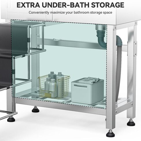 YITAHOME Professional Dog Bathtub 38in Stainless Steel 304 Dog Bathing Station for Home with Storage Shelf, Faucet, Floor Grate, Pet Washing Station w/Left Stairs for Medium, Small Pets in Saudi Arabia