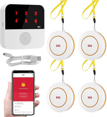 Wireless WiFi Caregiver Pager with Phone App Alert Call Buttons for Elderly Monitoring,Call Bell Systems for Seniors Receiver & SOS Call Buttons (3 Call Buttons + 1 Receiver) in Saudi Arabia
