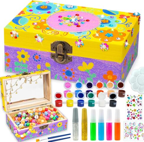 Ambesi Paint Your Own Wooden Treasure Box, Arts and Crafts Kit for Kids Girls Ages 4-12, Decorate Your Own Jewelry Box, Art DIY Treasure Box Set, Gifts for Birthday Christmas Valentine Day in Saudi Arabia