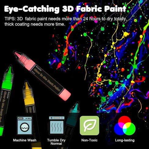 Roizefar Glow in the Dark Paint, 10 Colors Permanent Fabric Paints in Saudi Arabia