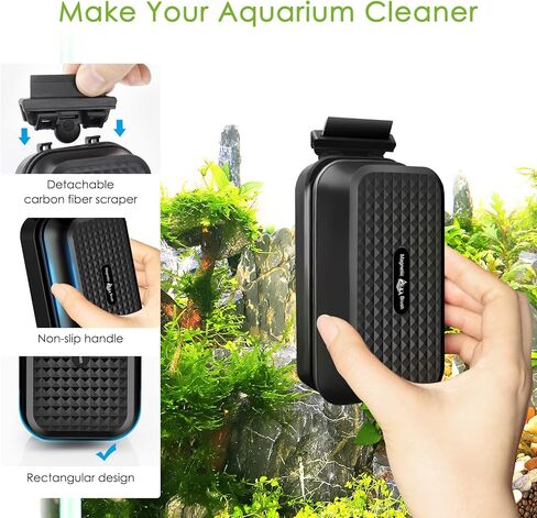 AQQA منظف حوض السمك المغناطيسي لخزان الأسماك، مكشطة زجاجية للطحالب، منظف زجاجي، فرشاة تنظيف عائمة مناسبة للمياه العذبة والمياه المالحة (S) in Kuwait