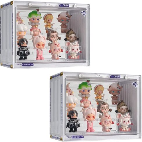 حافظة عرض شفافة للأشكال، حامل عرض قابل للتعديل من 3 طبقات، صندوق عرض أكريليك مع باب مغناطيسي، عرض مقاوم للغبار للمقتنيات، شخصيات Mini Funko Pop Popmart Action Figures (شفاف - عبوتان) in Kuwait