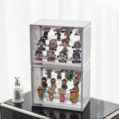 حافظة عرض شفافة للأشكال، حامل عرض قابل للتعديل من 3 طبقات، صندوق عرض أكريليك مع باب مغناطيسي، عرض مقاوم للغبار للمقتنيات، شخصيات Mini Funko Pop Popmart Action Figures (شفاف - عبوتان) in Kuwait