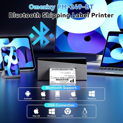 Bluetooth Thermal Label Printer 4x6, 249BT Shipping Label Printer for Small Business, 4x6 Thermal Shipping Label Printer for Shipping Packages, Compatible with USPS, Shopify, Amazon in Kuwait