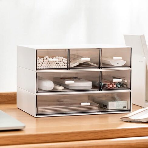 Desk Organizer-3 Tier Stackable Storage Drawers with 6 Compartments White Stackable Great for Makeup, Bathroom Organization Accessories Etc (White) in Saudi Arabia