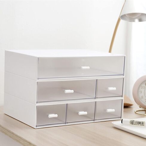Desk Organizer-3 Tier Stackable Storage Drawers with 6 Compartments White Stackable Great for Makeup, Bathroom Organization Accessories Etc (White) in Saudi Arabia