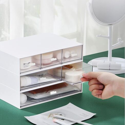 Desk Organizer-3 Tier Stackable Storage Drawers with 6 Compartments White Stackable Great for Makeup, Bathroom Organization Accessories Etc (White) in Saudi Arabia
