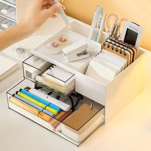 Desk Organizer-3 Tier Stackable Storage Drawers with 6 Compartments White Stackable Great for Makeup, Bathroom Organization Accessories Etc (White) in Saudi Arabia