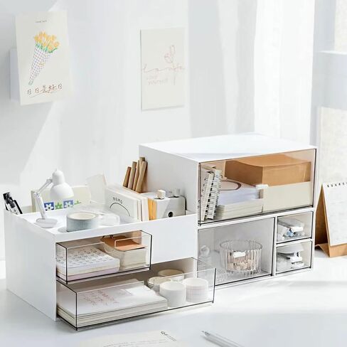 Desk Organizer-3 Tier Stackable Storage Drawers with 6 Compartments White Stackable Great for Makeup, Bathroom Organization Accessories Etc (White) in Saudi Arabia