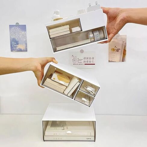 Desk Organizer-3 Tier Stackable Storage Drawers with 6 Compartments White Stackable Great for Makeup, Bathroom Organization Accessories Etc (White) in Saudi Arabia