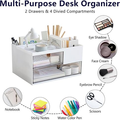 Desk Organizer-3 Tier Stackable Storage Drawers with 6 Compartments White Stackable Great for Makeup, Bathroom Organization Accessories Etc (White) in Saudi Arabia