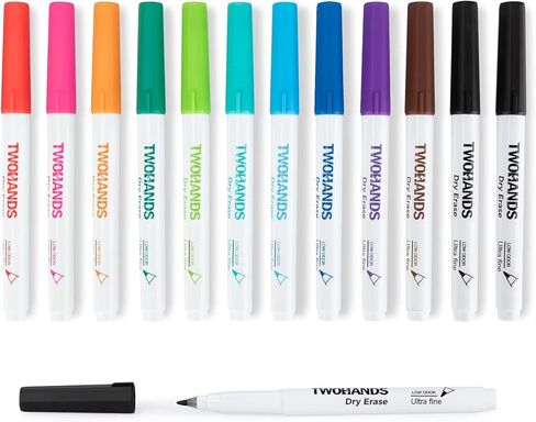 TWOHANDS Dry Erase Markers Ultra Fine Tip,0.7mm,Low Odor,Extra Fine Point,11 Assorted Colors,Whiteboard Markers for School,Office,Home,or Planning Whiteboard,12 Count,20529 in Saudi Arabia