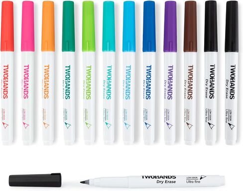 TWOHANDS Dry Erase Markers Ultra Fine Tip,0.7mm,Low Odor,Extra Fine Point,11 Assorted Colors,Whiteboard Markers for School,Office,Home,or Planning Whiteboard,12 Count,20529 in Saudi Arabia
