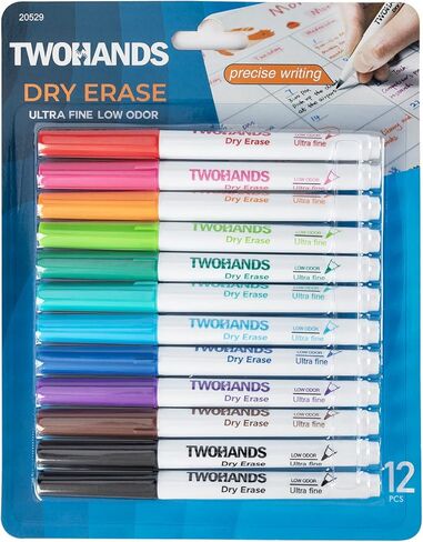 TWOHANDS Dry Erase Markers Ultra Fine Tip,0.7mm,Low Odor,Extra Fine Point,11 Assorted Colors,Whiteboard Markers for School,Office,Home,or Planning Whiteboard,12 Count,20529 in Saudi Arabia