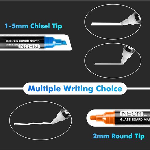maxtek Neon Dry Erase Markers for Glass,Window Markers for Dry Erase Board,Chalkboard,LED Note Board,Acrylic Refrigerator Calendar,Chisel Tip,Low Odor,Assorted Colors,9 Count in Saudi Arabia