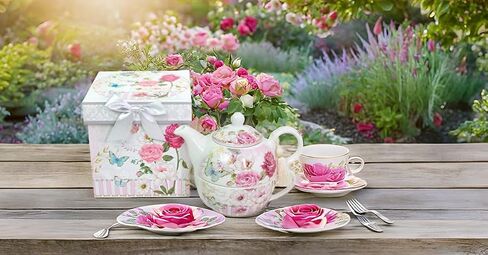 مجموعة Lightahead Bone China Tea لمجموعة واحدة بتصميم وردي، في صندوق هدايا جذاب مصنوع يدويًا وقابل لإعادة الاستخدام (مع خرزة وشريط) in Kuwait