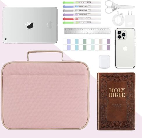 Large Bible Cover for Women, Bible Case with Handle and Zippered Pocket, Carrying Church Protective Bag with Bookmark and Book Fixing Straps, Gift for Women Men in Saudi Arabia