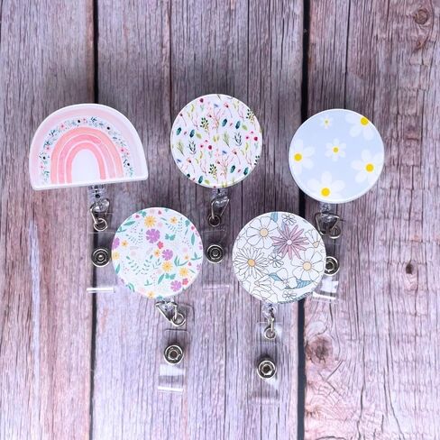 5 PC Cute Nurse Badge Reel Retractable Name Tag ID Clip Holder Retro Pink Cowboy Smiley Face Be Kind Heart Rainbow for Nurses Nursing Student RN Pediatric Teacher Funny Office Work Accessories in Saudi Arabia
