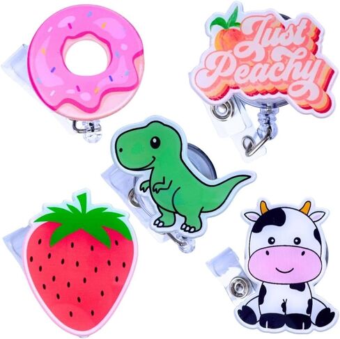 5 PC Cute Nurse Badge Reel Retractable Name Tag ID Clip Holder Retro Pink Cowboy Smiley Face Be Kind Heart Rainbow for Nurses Nursing Student RN Pediatric Teacher Funny Office Work Accessories in Saudi Arabia
