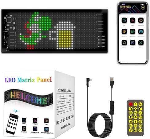 Maksone LED Sign for Car - 15"x4" Flexible LED Matrix Panel | DIY Programmable Scrolling Display | USB 5V Bluetooth Control | Perfect for Parties, Weddings, Festivals & More! in Saudi Arabia