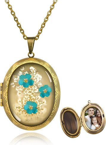 Violet Pressed Flower Necklace,Handmade Oval Shaped Photo Locket Necklace, February Birth Flower Necklace For Women, Personalized Vintage Picture Locket Necklace For Birthday,Party, Christmas in Saudi Arabia