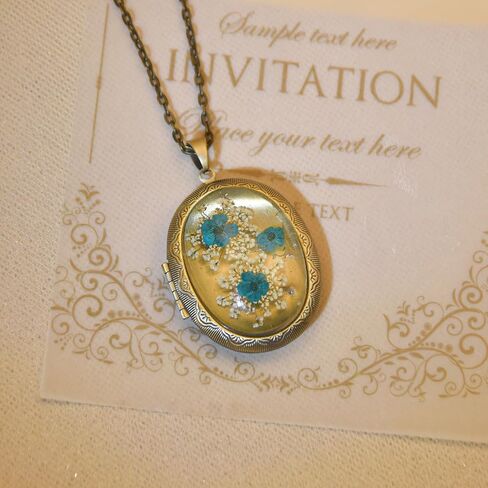 Violet Pressed Flower Necklace,Handmade Oval Shaped Photo Locket Necklace, February Birth Flower Necklace For Women, Personalized Vintage Picture Locket Necklace For Birthday,Party, Christmas in Saudi Arabia