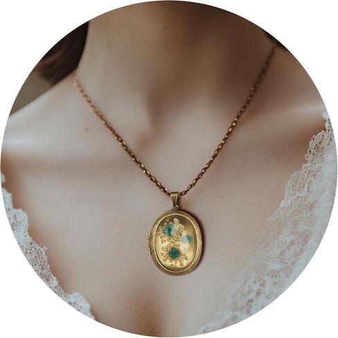 Violet Pressed Flower Necklace,Handmade Oval Shaped Photo Locket Necklace, February Birth Flower Necklace For Women, Personalized Vintage Picture Locket Necklace For Birthday,Party, Christmas in Saudi Arabia