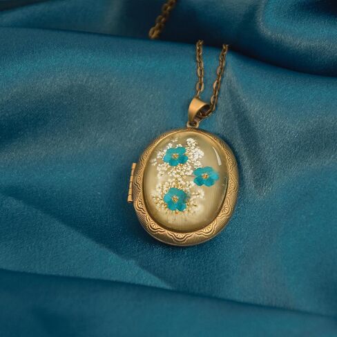 Violet Pressed Flower Necklace,Handmade Oval Shaped Photo Locket Necklace, February Birth Flower Necklace For Women, Personalized Vintage Picture Locket Necklace For Birthday,Party, Christmas in Saudi Arabia
