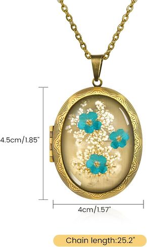 Violet Pressed Flower Necklace,Handmade Oval Shaped Photo Locket Necklace, February Birth Flower Necklace For Women, Personalized Vintage Picture Locket Necklace For Birthday,Party, Christmas in Saudi Arabia