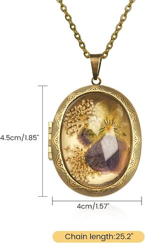 Violet Pressed Flower Necklace,Handmade Oval Shaped Photo Locket Necklace, February Birth Flower Necklace For Women, Personalized Vintage Picture Locket Necklace For Birthday,Party, Christmas in Saudi Arabia