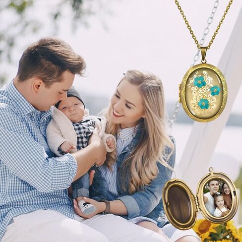 Violet Pressed Flower Necklace,Handmade Oval Shaped Photo Locket Necklace, February Birth Flower Necklace For Women, Personalized Vintage Picture Locket Necklace For Birthday,Party, Christmas in Saudi Arabia