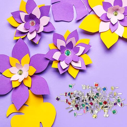 PATIKIL Paper Fasteners, 250 Pcs Mini Metal Rhinestone Round Head Fastener Split Pins for Craft Art Scrapbooking DIY Pins Supplies, Multicolored 0.5"x0.3" in Saudi Arabia