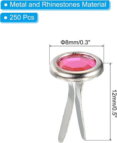 PATIKIL Paper Fasteners, 250 Pcs Mini Metal Rhinestone Round Head Fastener Split Pins for Craft Art Scrapbooking DIY Pins Supplies, Multicolored 0.5"x0.3" in Saudi Arabia