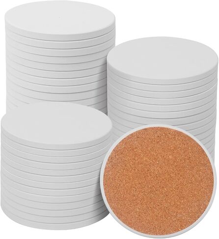 kukmakri 48 PCS Square Blank Ceramic Coasters - 4 x 4 Inch Unglazed Ceramic Coasters with Cork Backing Pads, Artistic Tile Coasters for DIY, Mosaics, & Crafts in Kuwait