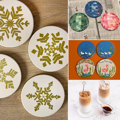 kukmakri 48 PCS Square Blank Ceramic Coasters - 4 x 4 Inch Unglazed Ceramic Coasters with Cork Backing Pads, Artistic Tile Coasters for DIY, Mosaics, & Crafts in Kuwait
