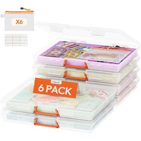 Lifewit 10 Pack Plastic Board Game Organizer and Storage Box, 10 Extra Zipper Bags, Sticker Label, Portable Project box with Latching Lid and Handle，for A4, Letter Size Paper, File, Craft Supplies