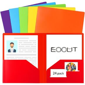 EOOUT 32pcs Plastic Folders with Pockets, Heavy Duty Folders with 4 Pockets for Office and School, Letter Size, 8 Assorted Colors