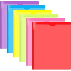INFUN Heavy Duty Plastic Pocket Folder with Prongs and Clear Front Pocket - 18 Pack, 3 Prong Folders with Pockets and Card Slot, Assorted Colors Pocket Folders with Prongs for Letter Size Paper