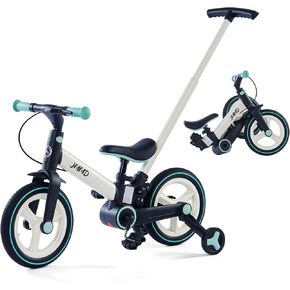 JMMD Toddler Bike with Push Handle for Kids 1-3 Years, 6 in 1 Push Bike with Training Wheels & Pedals, Balance Bike for Boys and Girls with Brakes & Kickstand, Green
