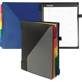 Samsill 10 Pocket Poly Organizer with 5 Dividers,File Folders Letter Size,Customizable Front Cover,Inner Zipper Pouch,Erasable Write-On Tabs in Assorted Colors,Plastic Folder with Pockets