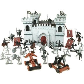 DIY Castle Fort Building The Medieval Times Middle Ages Military Model Kit Set and Figures Soldier Knight Simulated Siege War of Attack (Type C)