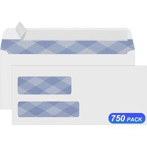 500#9 Double Window Security Envelopes, PANDRI NO.9 Self Seal White Envelopes Designed for Invoices, Business Statements & Documents - Number 9 Size 3 7/8 Inch X 8 7/8 Inch - 24 LB