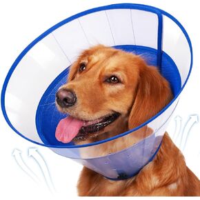 BARKLESS Soft Dog Cone, Soft Cone for Large Dogs to Stop Licking Biting Wounds, Breathable E Collar for Dog After Surgery, Adjustable Transparent Elizabethan Collar for Dogs Neuter Incision Care