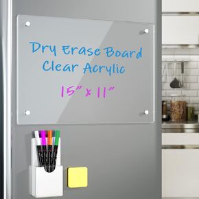Note Board Refrigerator Dry Erase Board Magnetic Clear 15"x11 Includes 4 Dry Erase Markers (White) (White)