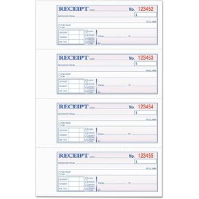 TOPS Money Receipt Book, 2-Part, Carbonless, 2-3/4 x 7-1/8 Inches, 4 Receipts per Page, 400 Sets per Book (46816)
