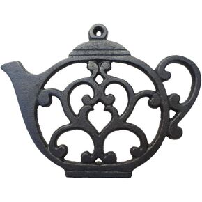 Teapot Cast Iron Trivet for Hot Pots & Kitchen & Dining Table, Gift for Home, Metal Wall Art & Home Decor, 2 or More for Set, Black, 8 by 6.1 Inches