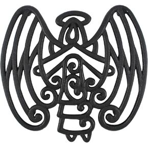 Cara's Casa Angel Trivet - حديد الزهر - للمطبخ وطاولة الطعام - لوحات فنية جدارية أو ملحقات ديكور - الانتقال لمنزل جديد، أسود