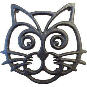 Cat Trivet - Black Cast Iron - for Kitchen & Dining Table - More Than One Makes a Set for Counter, Wall Art or Decoration Accessory - Housewarming & Cat Lover Gifts - 6.6 by 6.3 in