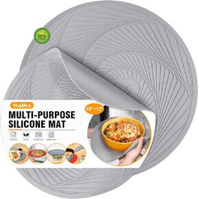Walfos XXL Silicone Trivet 16" and Trivets 12" and Round & Square Trivets 7", Trivets for Hot Pots and Pans, Heat Resistant Pot Holders Hot Pads for Quartz Countertops, Hot Dishes, 7 Pack