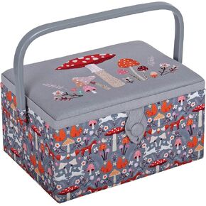 Hobby Gift Sewing Basket – 10.25 x 7.5 x 6" Medium Sewing Box with Removeable Tray & Pincushion, Craft Storage & Hobby Organiser for Sewing Supplies – Toadstool